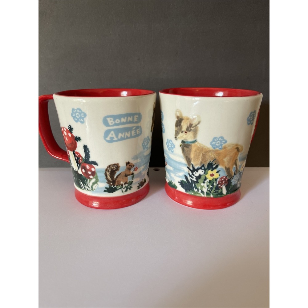 Anthropologie Mugs Coffee Cups Nathalie Lete Snowy Salutation Bonne Annee Set
